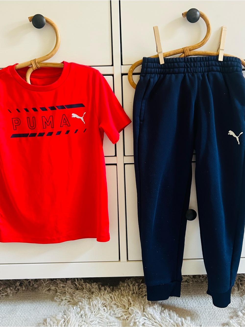 Puma Kids Red Logo Tee & Navy Joggers Set